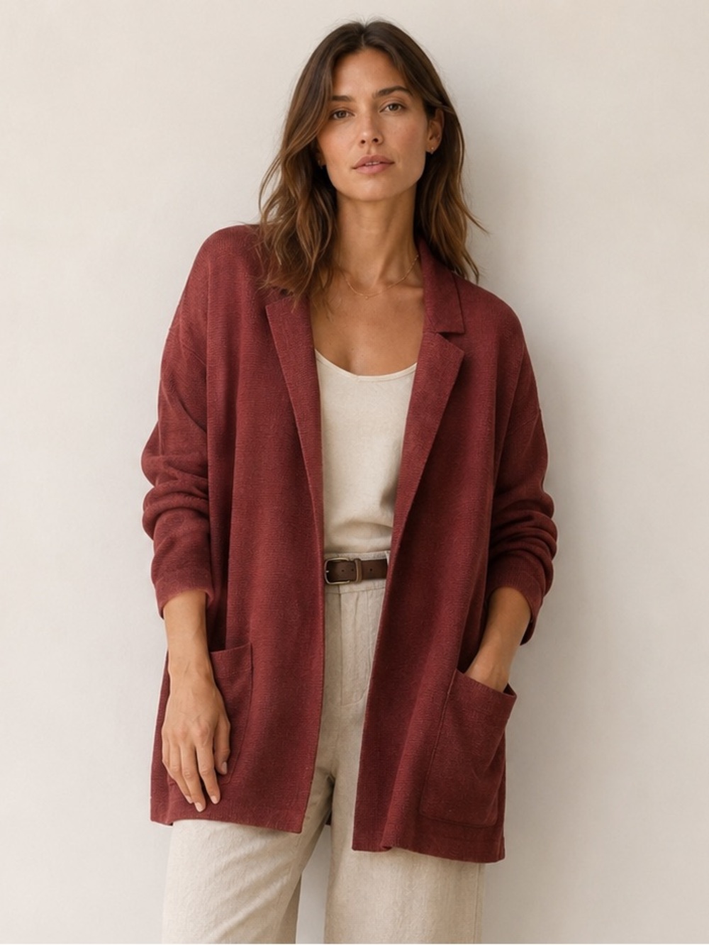 Peruvian Connection L Sweater Blazer Pima Cotton Eco Cottage Knit Quality Preppy